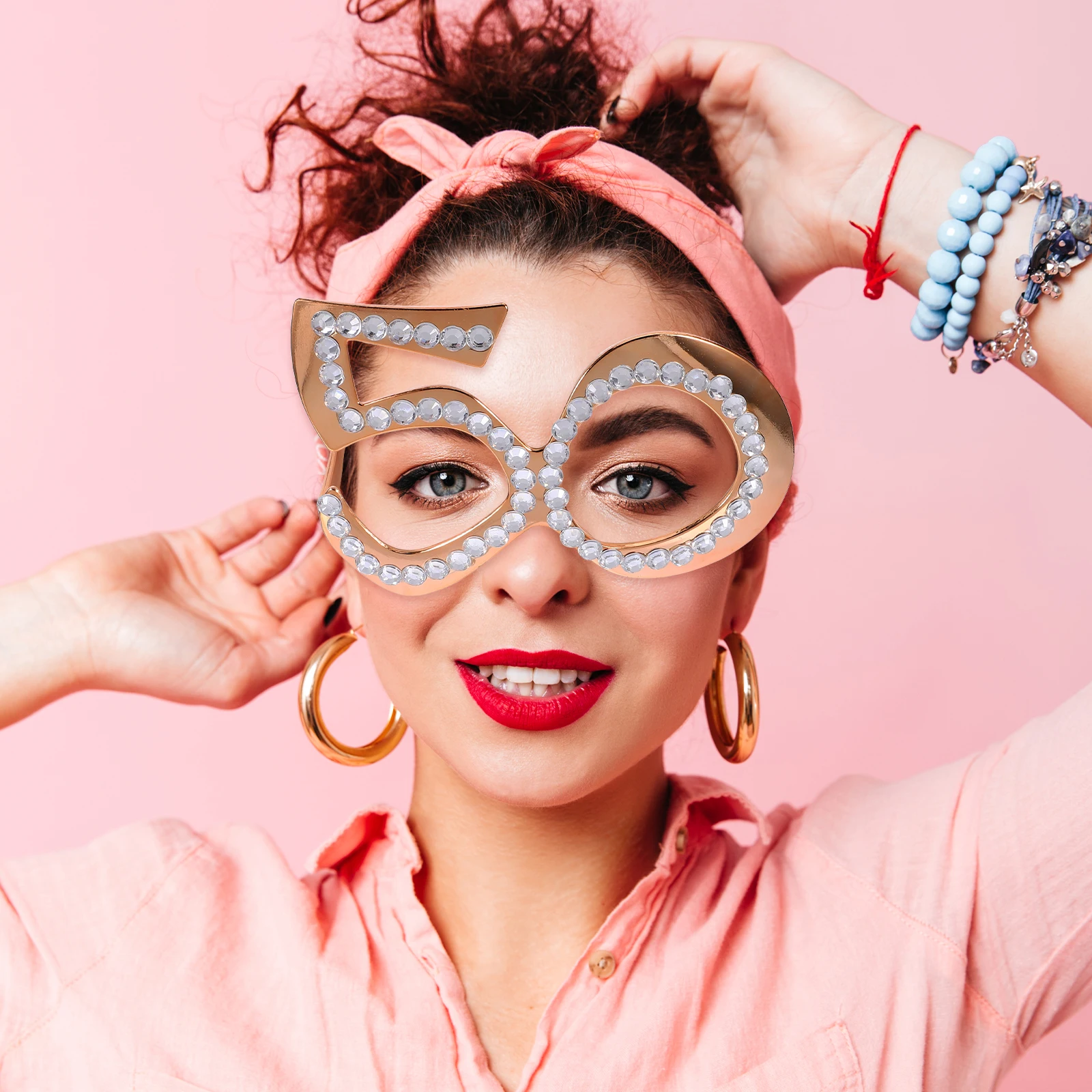 

Digital 50 Glasses Photo Booth Prop Lightweight Reusable Birthday Eyewear Plastic Frame Reusable Number Eyewear