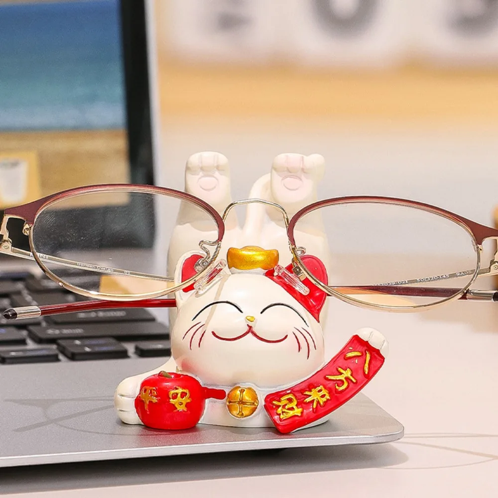 

Figurine Miniature Items Lucky Cat Phone Holder Chinese Style Resin Crafts Animal Mobile Phone Stand Exquisite Realistic
