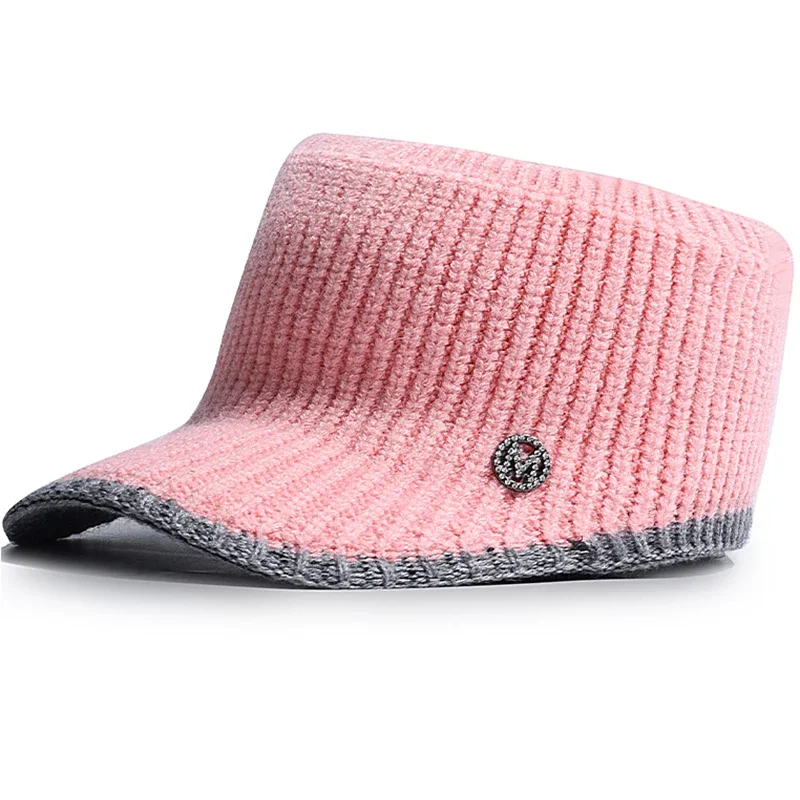 1pc Winter Knitted Hollow Top Woolen Visors Hat for Women Girls Fashion Outdoor Warm and Cold Protection Baseball Hats 5 Colors