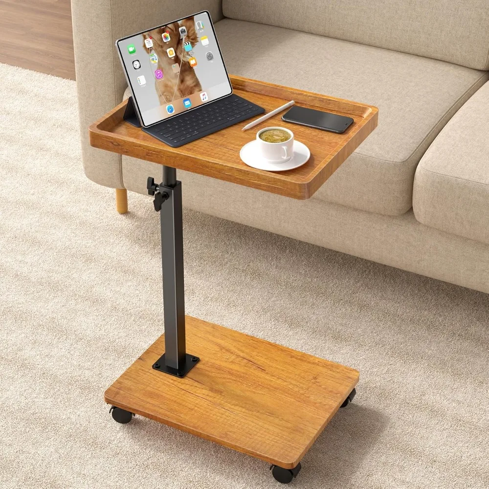 

C Table End Table Adjustable Height, 360°Swivel TV Tray Table for Small Spaces, Couch Tables That Slide Under, C Shaped Side Tab