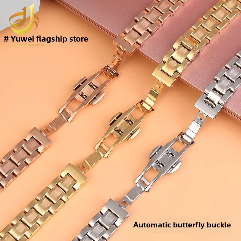 14 15 16 17 18 ミリメートル女性ステンレス鋼時計ストラップレディース時計バンドローズゴールドメタルベルトアクセサリーカシオ化石スワロフスキー