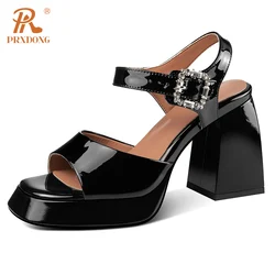 Women's Shoes 2024 New Fashion Summer Genuine Leather Chunky High Heels Platform Black Pink Dress Party Wedding Lady Sandals 39