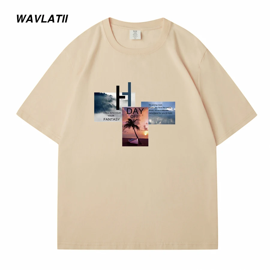 WAVLATII New Men Cool Printed T shirts for Summer Male Dark Grey Casual Short Sleeve Tees Black White Basic Tops WMT2310