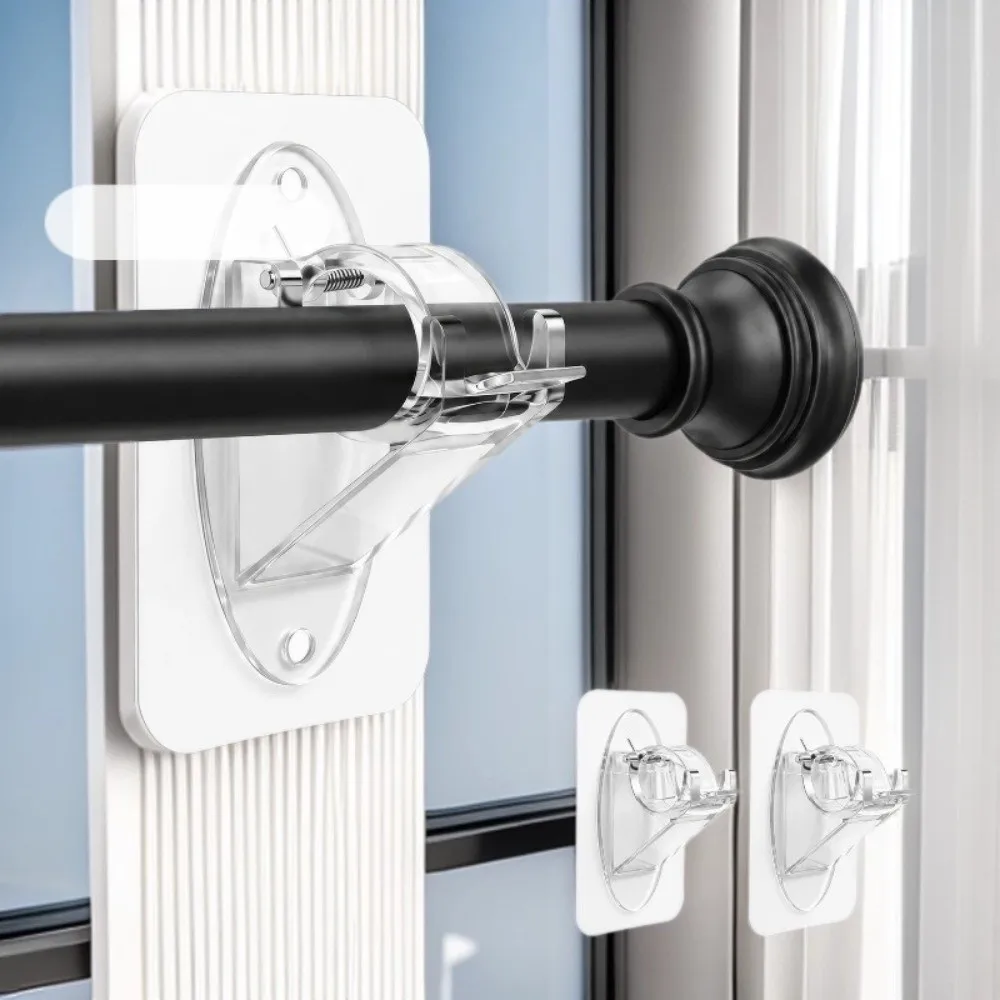 2pcs/set No Drill Curtain Rod Brackets Adhesive & Screw Dual Use Heavy Duty Adhesive Curtain Holders Curtain Rod Bracket