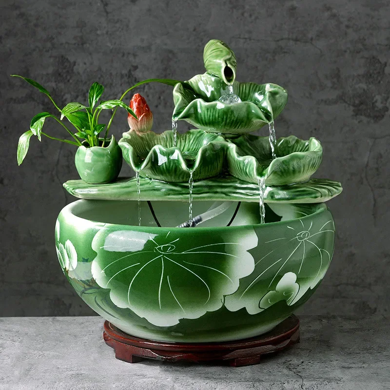 Lucky water ceramic fish tank household water fountain small goldfish tank large fish ornament living room humidification