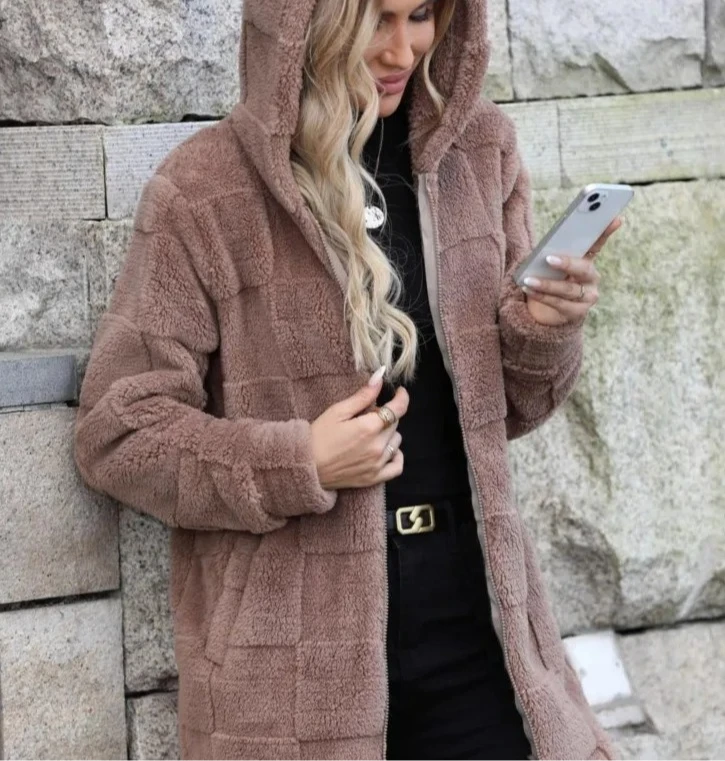 

Women's Hooded Cardigan Long Sleeve Loose Fit Solid Color Casual Coat Soft Warm Knit Jacket for Daily Commute Autumn Winter