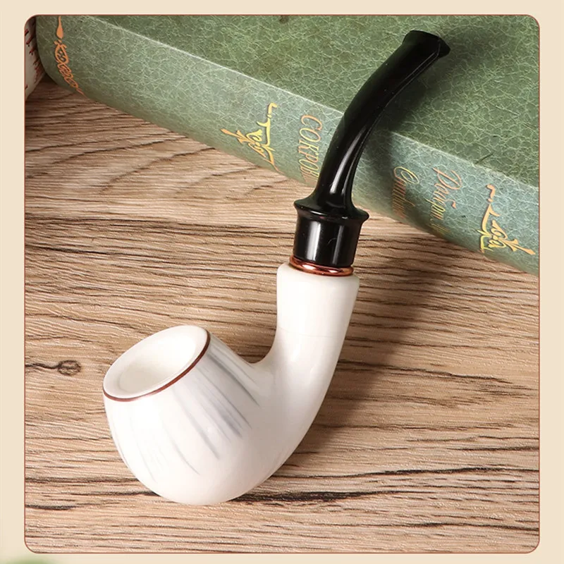 White Resin Tobacco Pipe Smoking Pipe 9mm Flue Ceramic Pot Pipe Filter Smoker Gift For Father Boyfriend Smoking