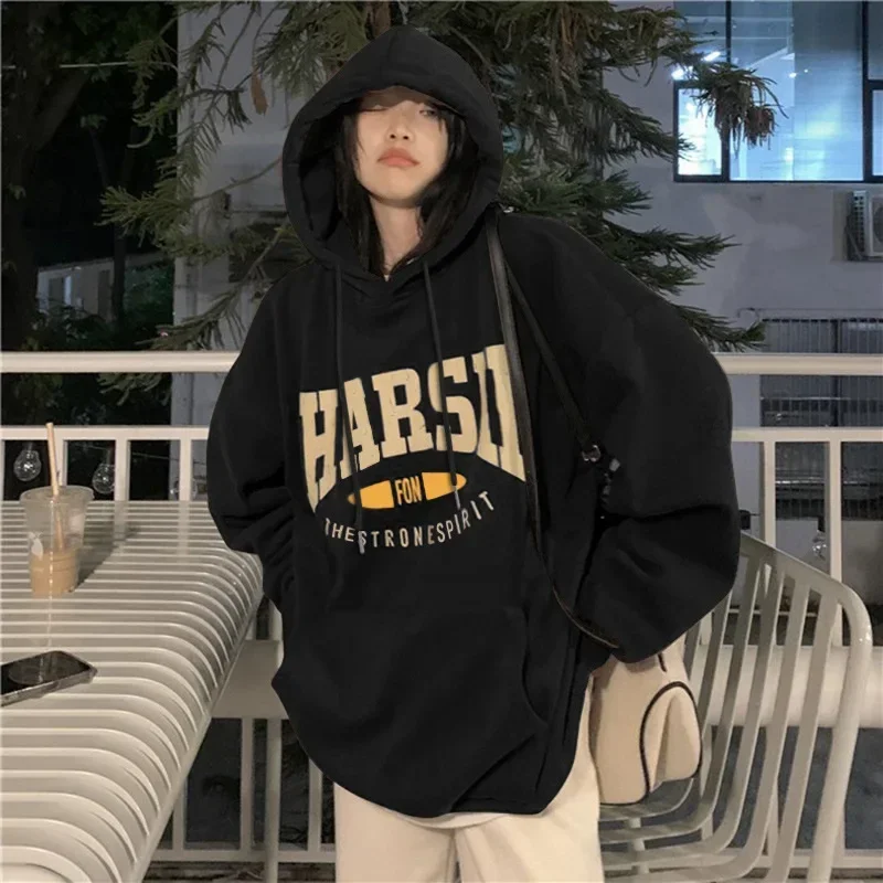 

Autumn Letter Print Hoodies Women Streetwear Korean Y2k Long Sleeve Female Sweatshirt Loose Fleece Ladies Clothes Winter 후드티