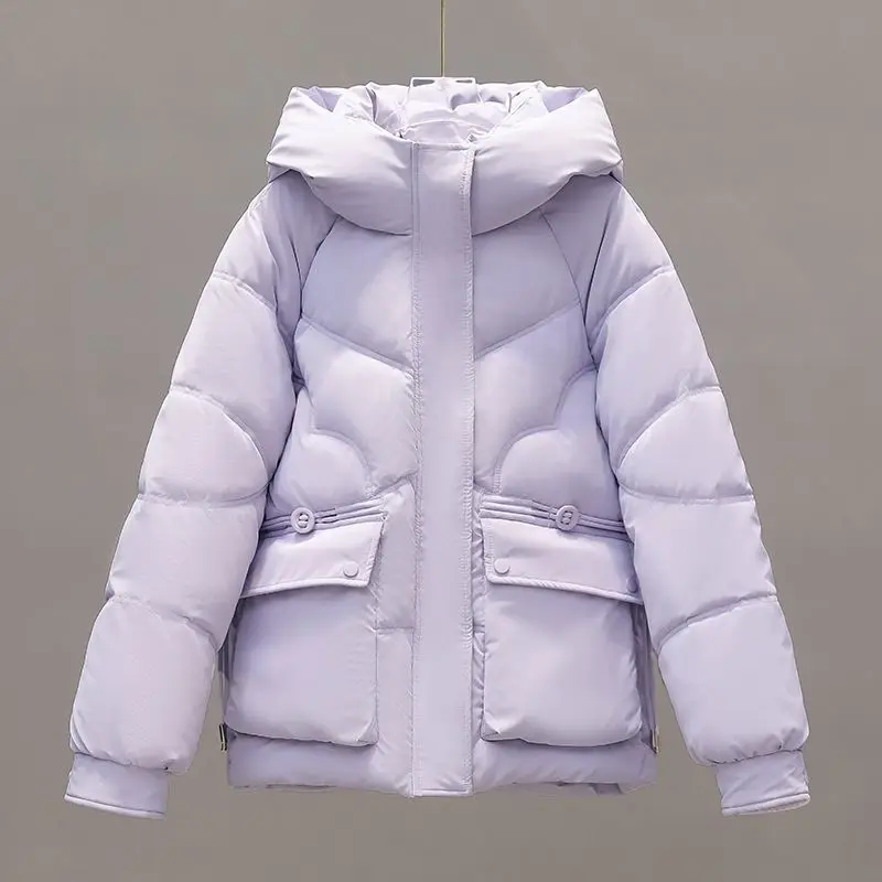 2024 Winter Cotton Padded Jacket Women Drawstring Warm Thick Loose Cotton Parkas Female Winter Hooded Parka Down Jacket Outwear