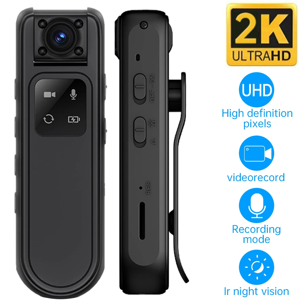 2K High-Definition Mini Camera Portable Small Digital Video Recorder Police BodyCam Infrared Night Vision Miniature Camcorder