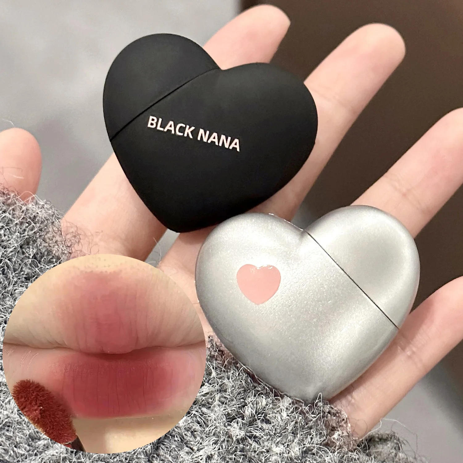 Black Silver Heart Lipstick Velvet Matte Lip Mud Clay Lip Gloss Liquid Lip Tint Cream Pigment Long Lasting Silky Lips Cosmetics