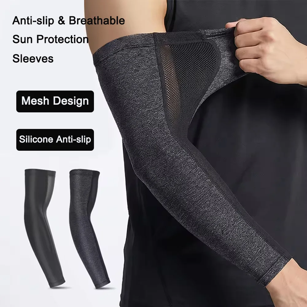 Ice Silk Arm Sleeves Breathable Mesh Sun Protection Quick-Dry Cycing Arm Covers Outdoor Sports Basketball Running Arm Guards