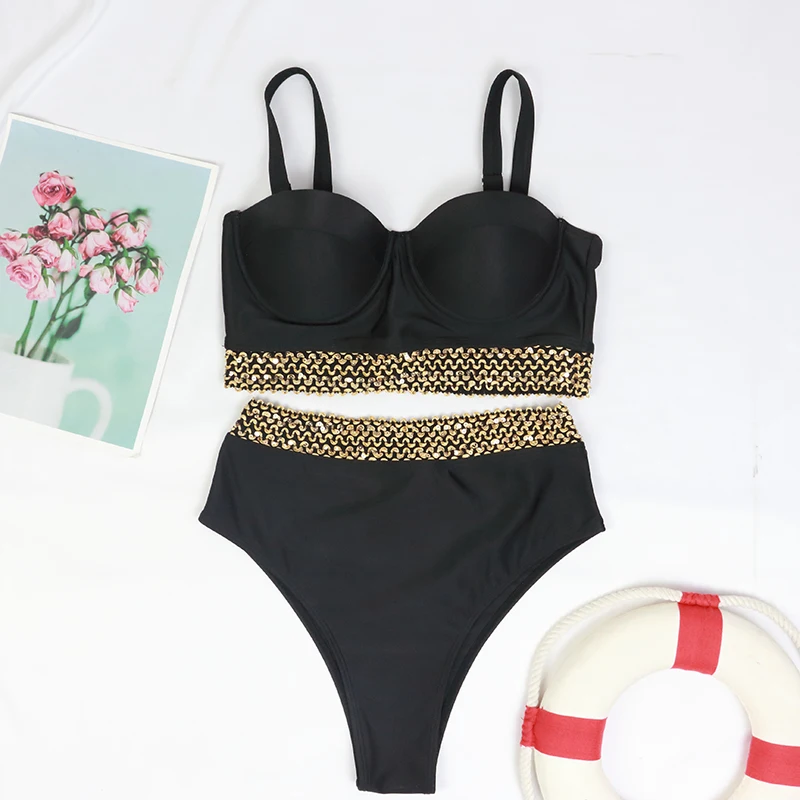 2024 New High Waist Bikini Set Solid Women Swimsuit Push Up Swimwear Female Ribbed Bathing Suit Vintage Beach Wear Micro Biquini