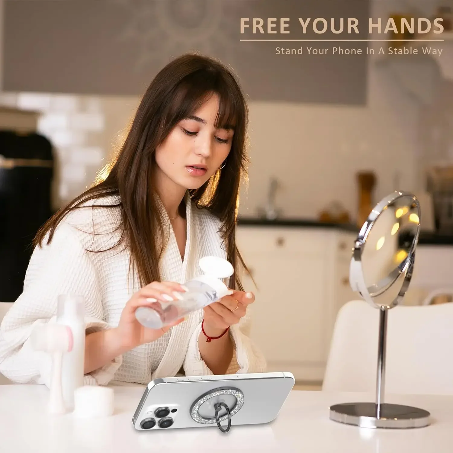 MagSafe 強力磁気メタル 360 °   回転式グリッターダイヤモンドフォンフィンガーリングホルダー スタンド iPhone 14/15 Samsung汎用