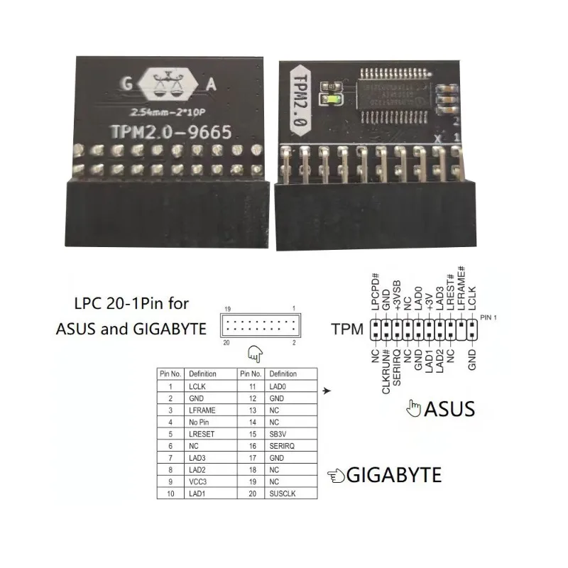 LPC 20pin Black Tpm 2.0 Remote Card Encryption Security Module