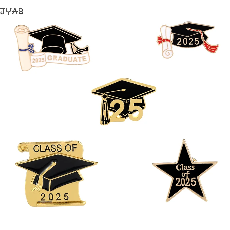 6PCS Soft Enamel Metal Lapel Pin Painted Technique Graduate Doctoral Cap Badge Brooch Gift For Graduation Regalia Cap Lapel