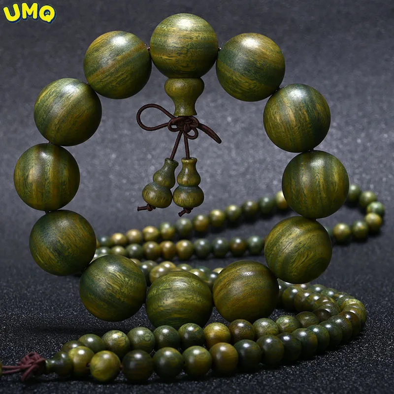 

Green Sandalwood Buddhist Prayer Malas Buddha Beads Bracelet Natural Fragrant Wooden Beaded Root with Amulets Men Women Jewelry