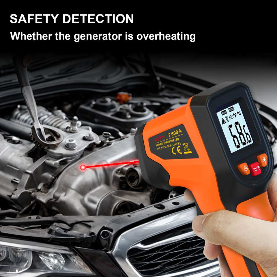  NJTY T600 T600A Infrared Thermometer Laser Temperature Gun Sensor Handheld Non-contact IR-LCD Heat Industrial Pyrometer 600 °C 