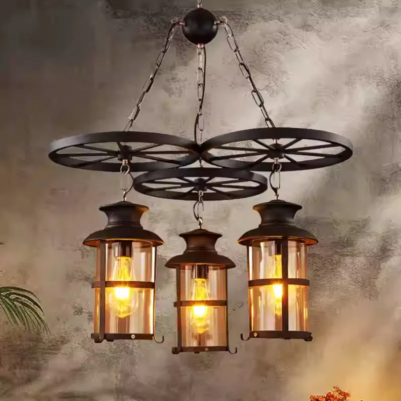Retro Industrial Style Pendant Light for Coffee Restaurant Bar Loft – Creative and Unique Iron Single Head Wheel Fixture