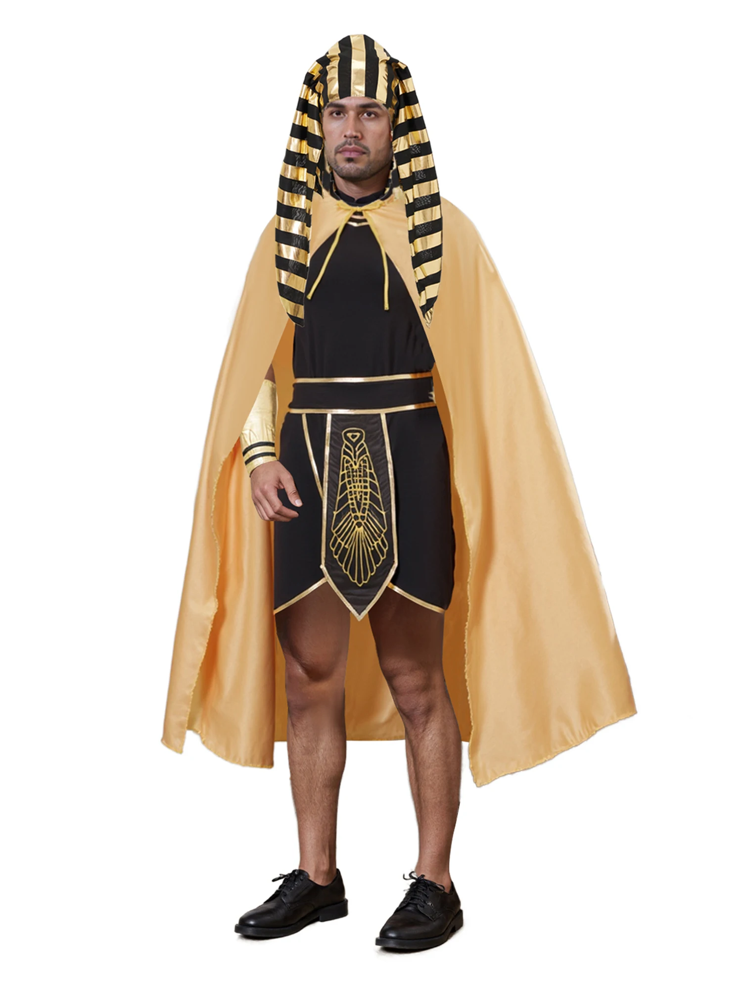 بدلة قفز زي فرعون مصري للرجال + كيب + حزام + قبعة + أساور معصم مجموعة أزياء الملك توت #2