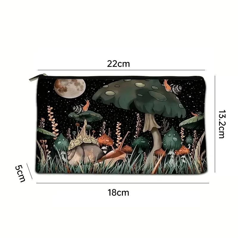 Mushroom Pattern Cosmetic Bag Portable Zipper Makeup Bag Multifunctional Storage Pouch Trendy Toiletry Wash Bag Makeup Bag