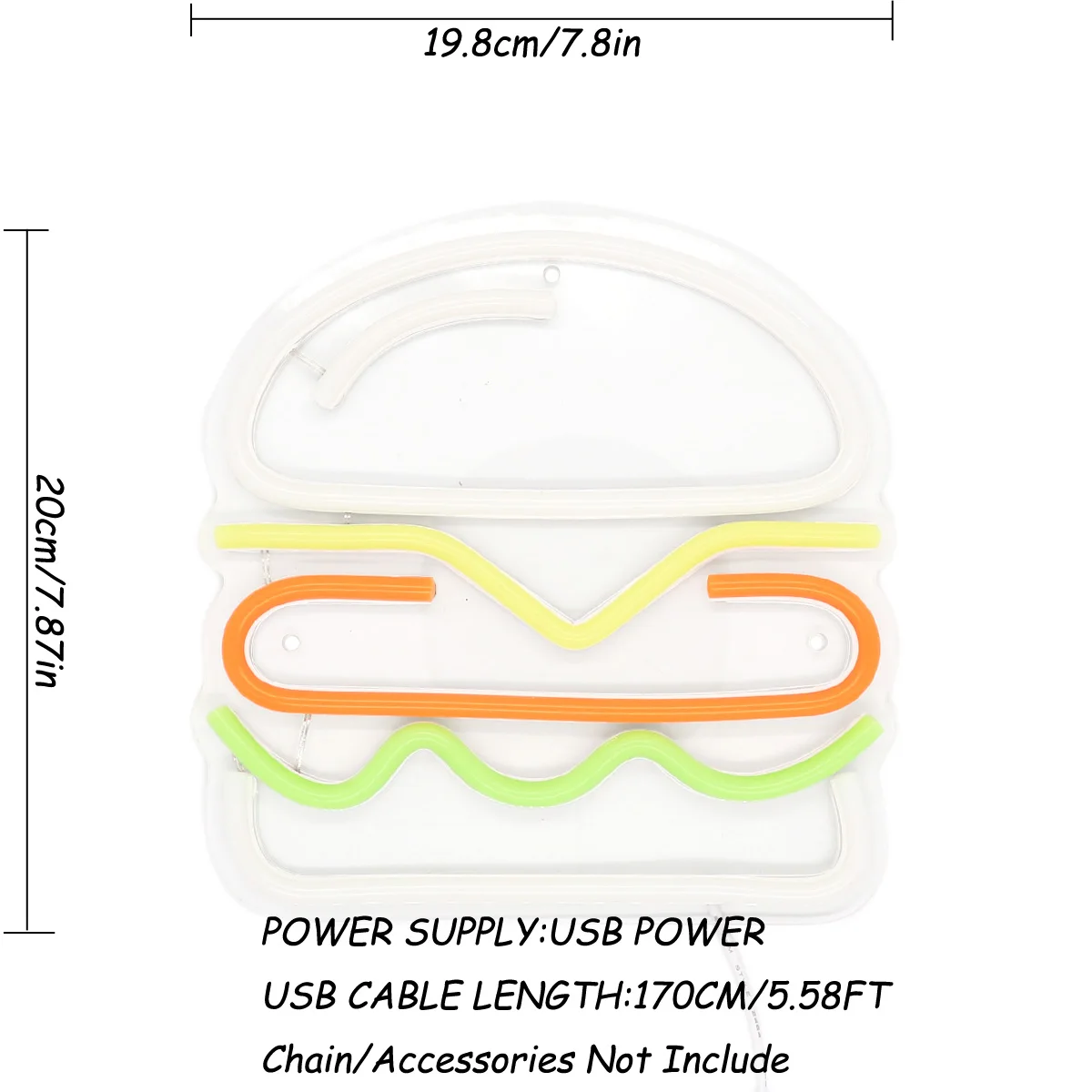 1PC 5V USB Power Hamburger LED Neon Sign Light For Room Shop Party Hamburger Shop Restaurant Kitchen Decoration 7.8''*7.87''