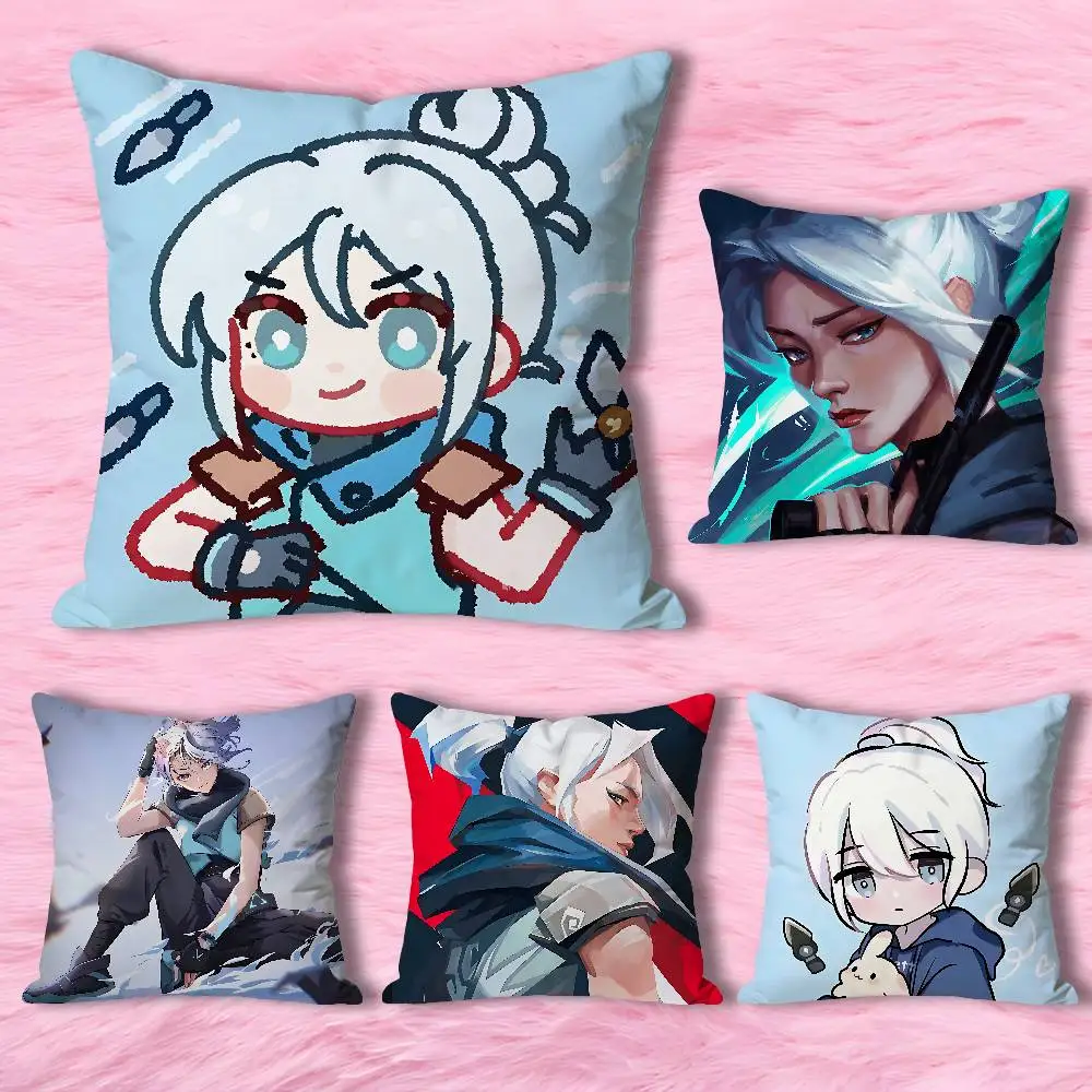 V-Valorants Cool Jett Game Throw Pillow Case Decoration Bed Custom Square Pillowcase Pad Cover