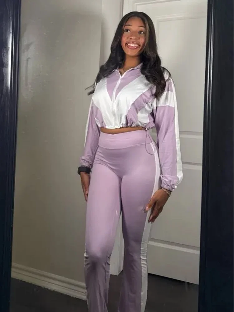 

Спортивный костюм Weird Puss контрастного лоскутного цвета, комплект из 2 предметов, женский кардиган на молнии, куртка + узкие брюки, повседневный модный простой спортивный костюм