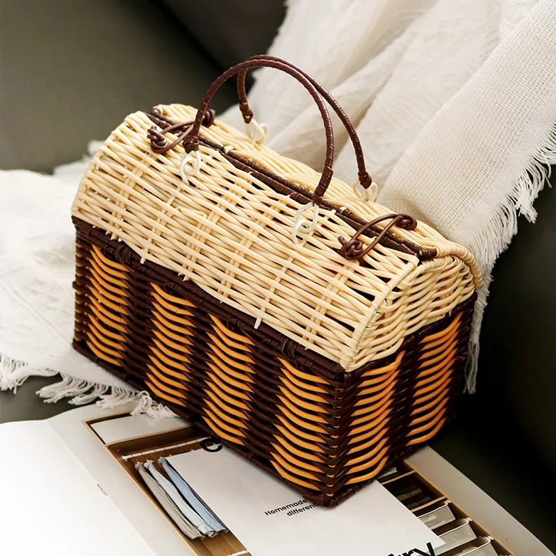

New Chinese Style Exquisite Women Handheld Woven Bag Large Capacity Storage Bag HandWoven Bag Versatile Clutch Bag Vine Wove Bag