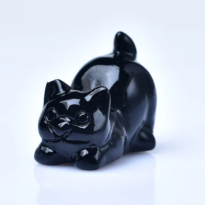 1PC Natural Crystal Small Cat Animal Carvings Sculpture Energy Quartz Animal Decor Healthy Healing Stones Christmas Present Gift