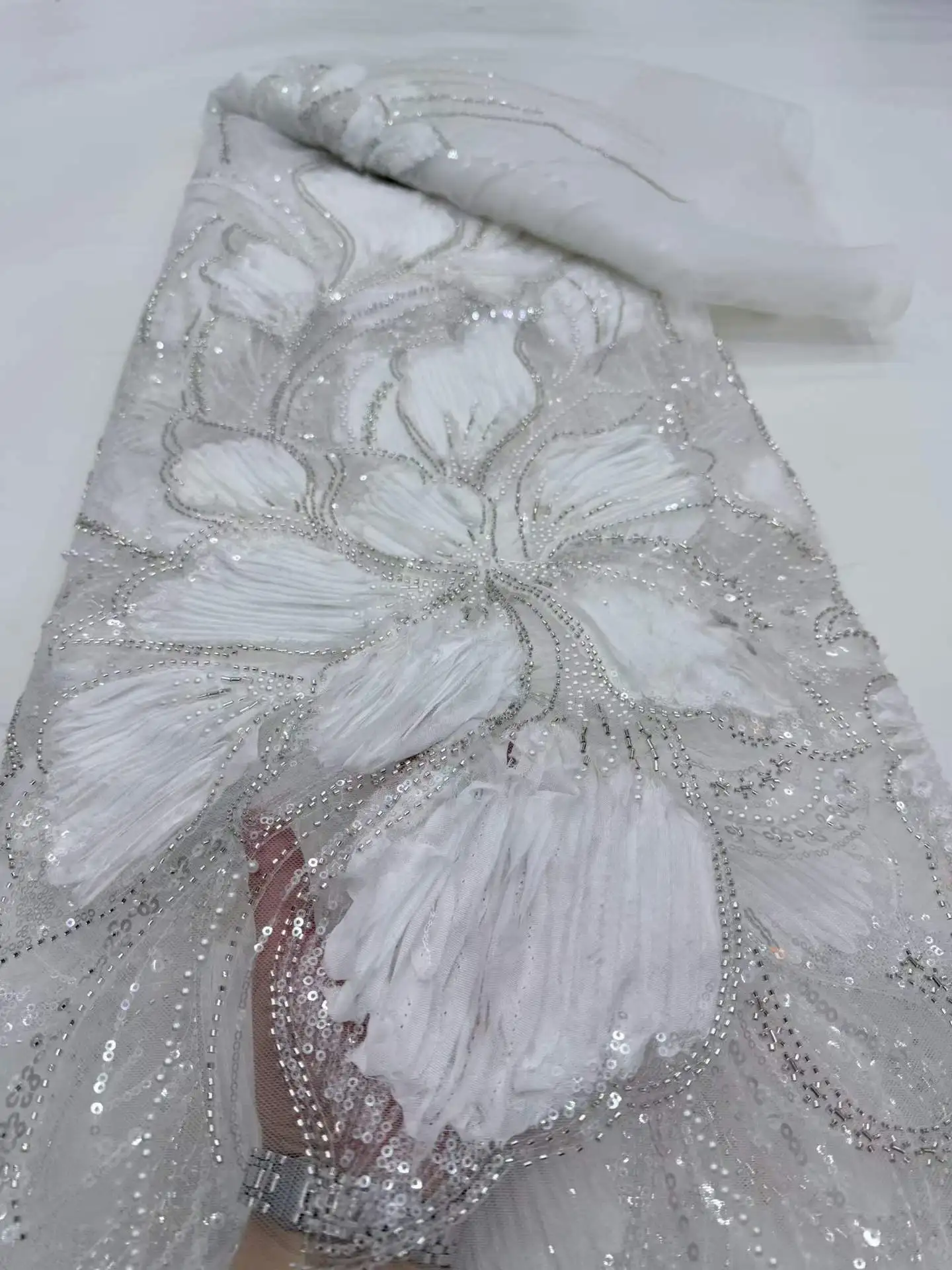 

Madison Luxury African Sequins Beaded Lace Fabric 2026 High Quality Groom Nigerian Embroidery French Tulle For Wedding Dress