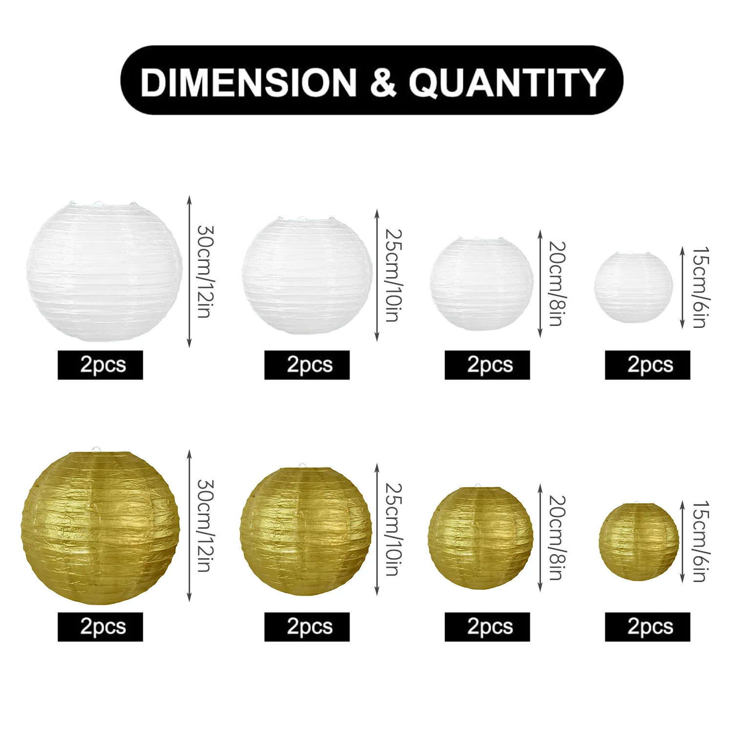 Schwarzgold-weiße runde Papierlaternen, dekorative hängende chinesische japanische Papierlaternen, Lampe für Jahrestag, Geburtstag, Hochzeit – Detail 34