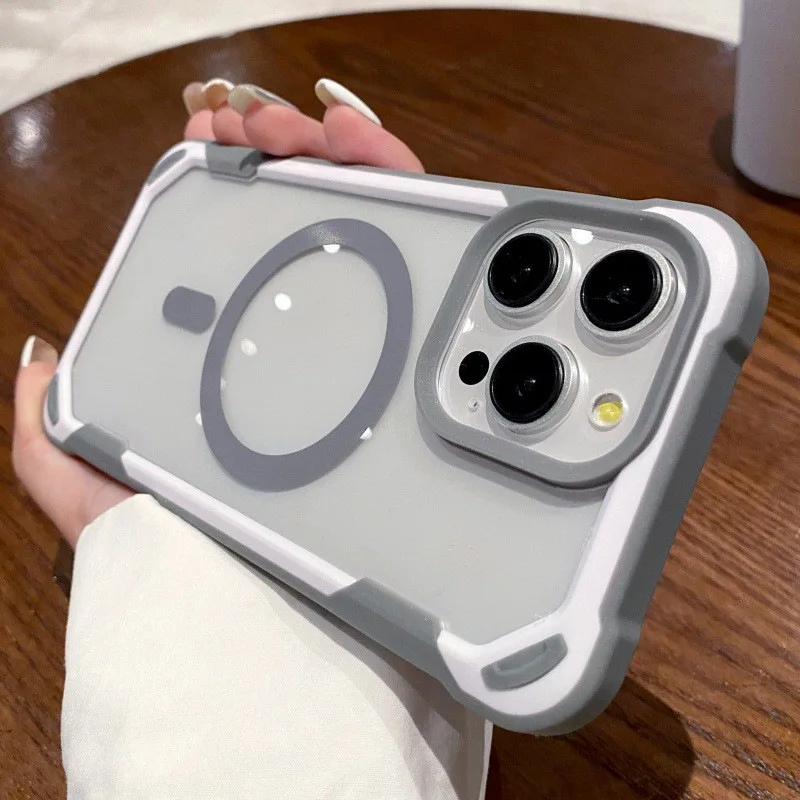 Transparent two-color simple protective case for iPhone 16 Pro 15Pro Max 14 13 12 11Pro Max Magnetic anti-fall personalized case
