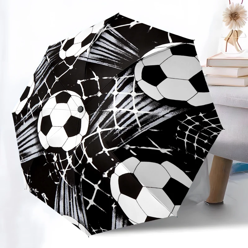 Football Design Folding Umbrella - Fashionable Auto-Open Design 8 Iron Ribs Plastic Handle Foldable Sunshade Perfect Gifts