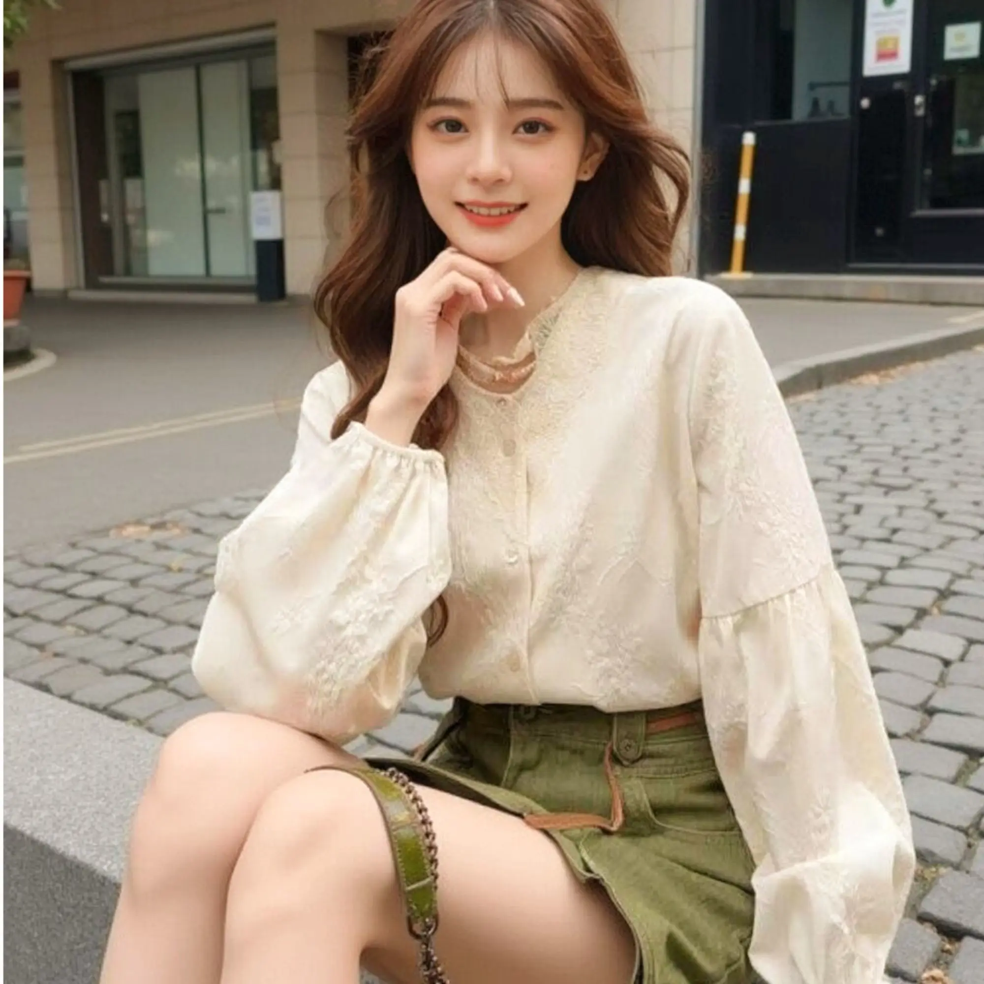 

Long Sleeve Shirts Womens Satin Ruffled Relaxed Fit Feminine Romantic Youthful Comfortable Spring Daily Work Travel Outfit