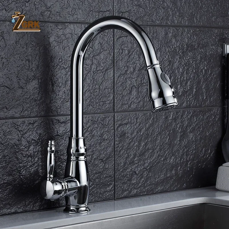 ZGRK Modern Faucet Kitchen Solid Brass Kitchen Mixer With Filter 360° Rotate Kitchen Faucets With Pull Down Sprayer Sink Mixer