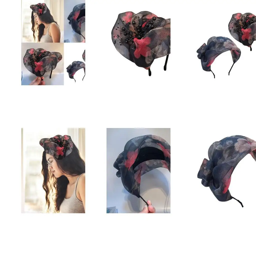 

39BD Bows Fascinator Headband Hairband with Beads for Banquets and Weddings Party