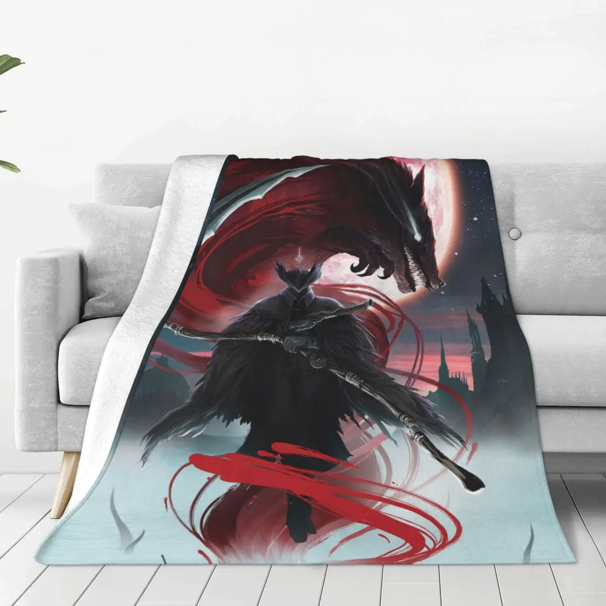 Bloodborne Maria Knitted Blanket Fleece Sickle Action Super Warm Throw Blankets for Bedroom Sofa Bedroom Quilt