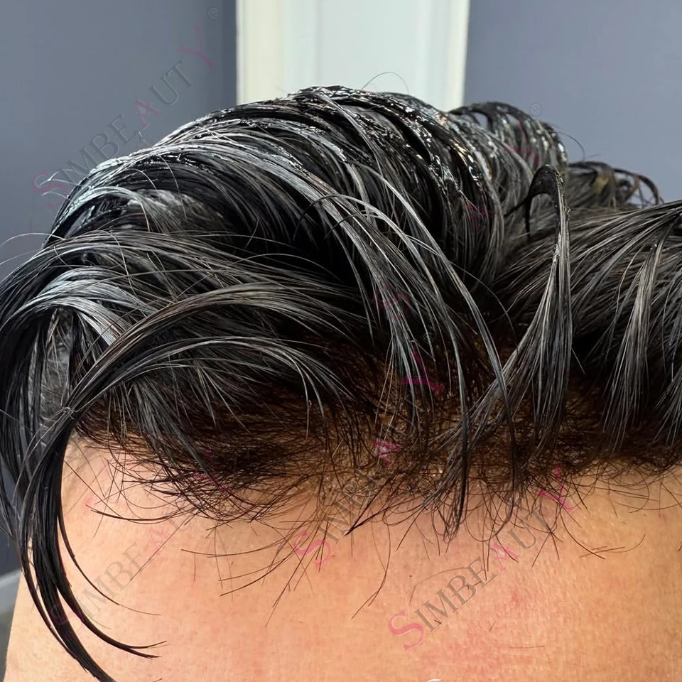 1b10 1b40 أسود رمادي 100% شعر بشري للرجال شعر مستعار خط شعر طبيعي متين كامل بولي Base قاعدة غير قابلة للاكتشاف رجل شعر مستعار شعري اصطناعي #1