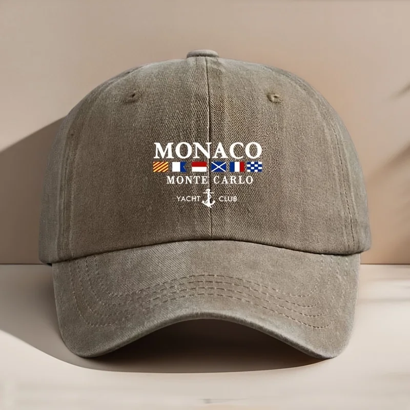 قبعة بيسبول Vintage Rayon 100% Monaco Monte Carlo Yacht Club مع قبعات بيسبول مطبوعة هندسية