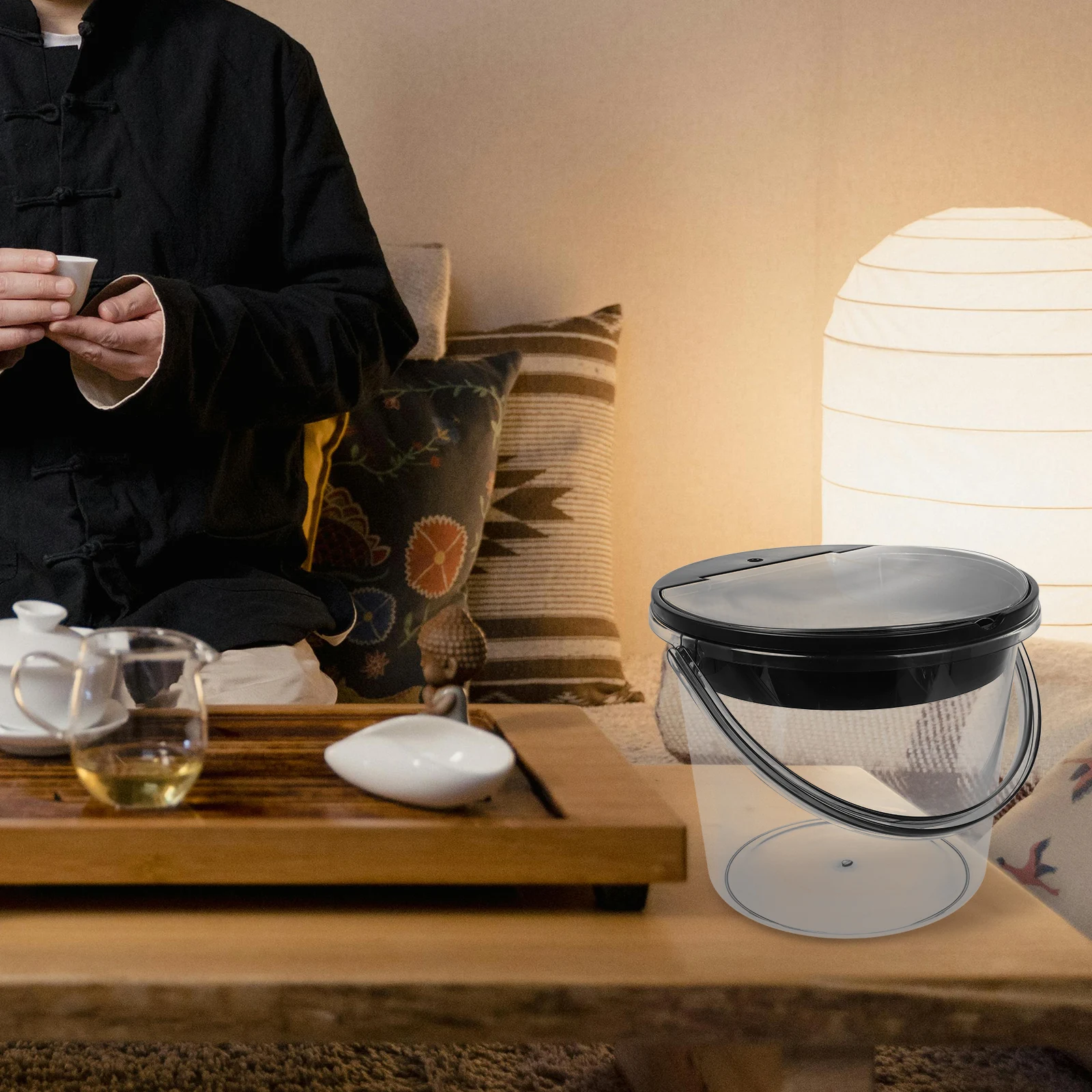 

Portable Handheld Tea Dregs Bucket with Lid Kitchen Compost Trash Can Separating Filter Drainage Clean Home Office RV