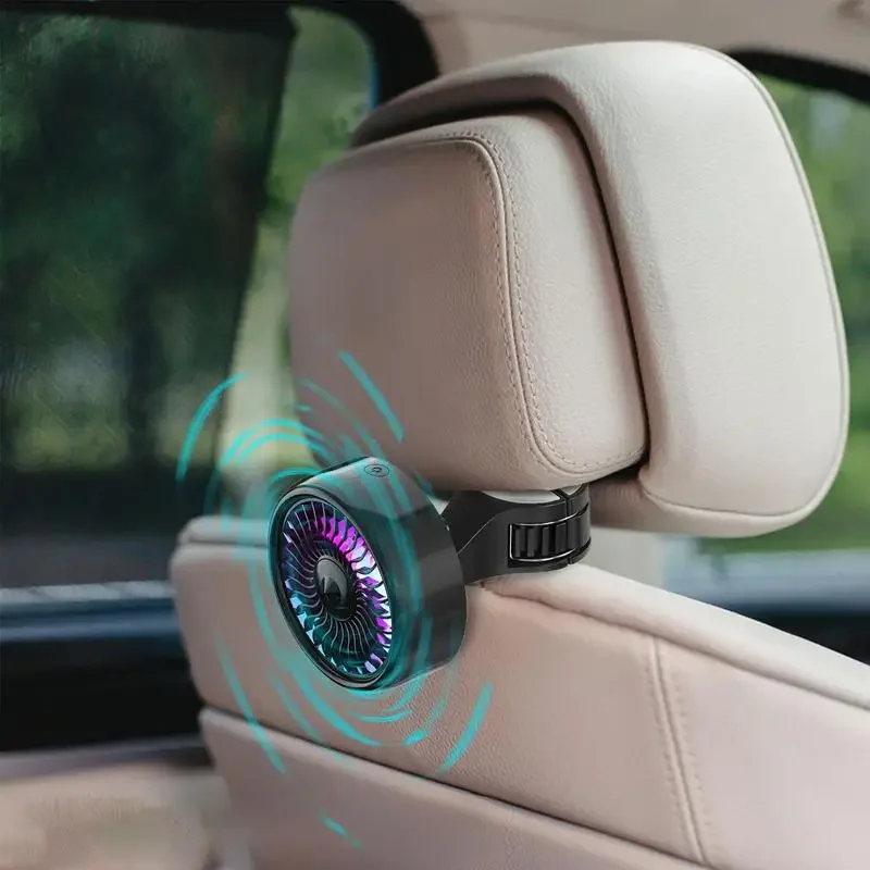 

Car USB Cooling Fan Durable ABS 3 Speed Fixed Buckle RGB Gradient Lighting Hook Rechargeable Electric Fan Auto Car Accessories
