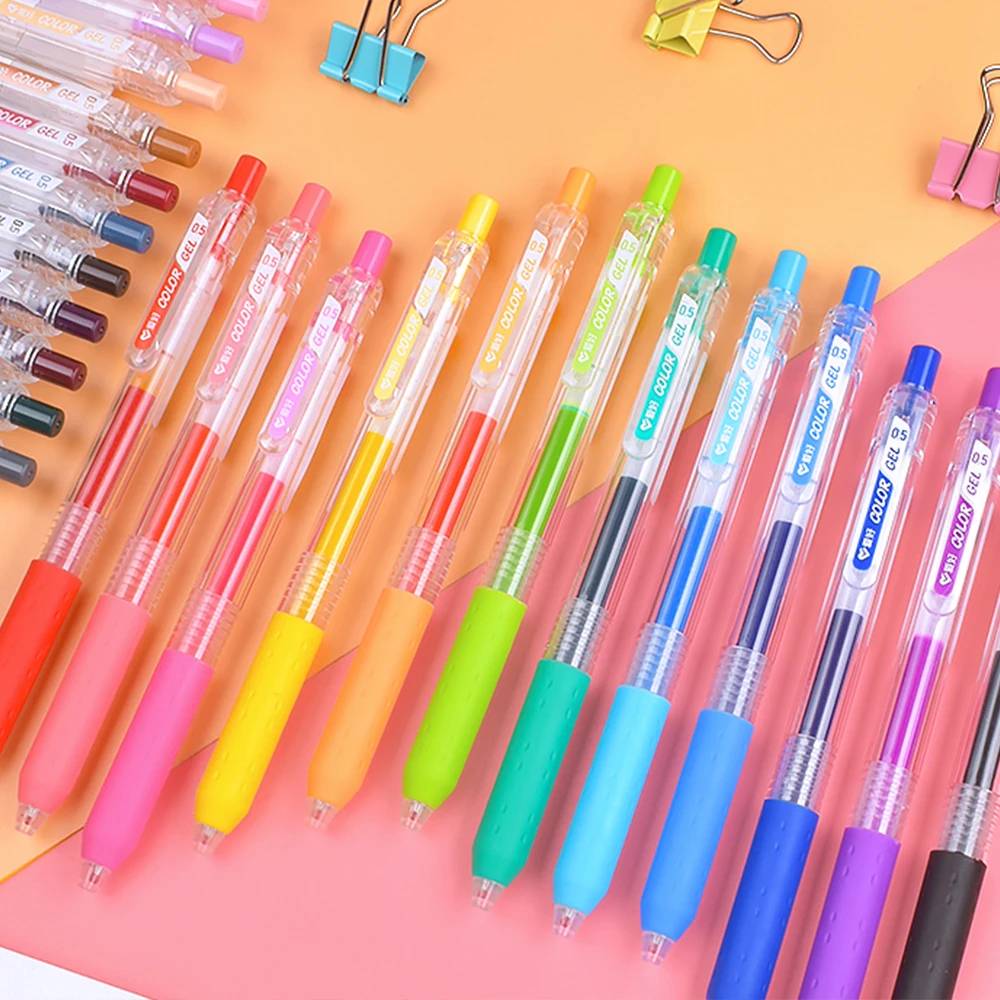 Aihao Color Gel Pen Set 0.5mm Juice Pen Writing Smooth Student Push Type Hand Account Graffiti GP260 Cute School Stationery