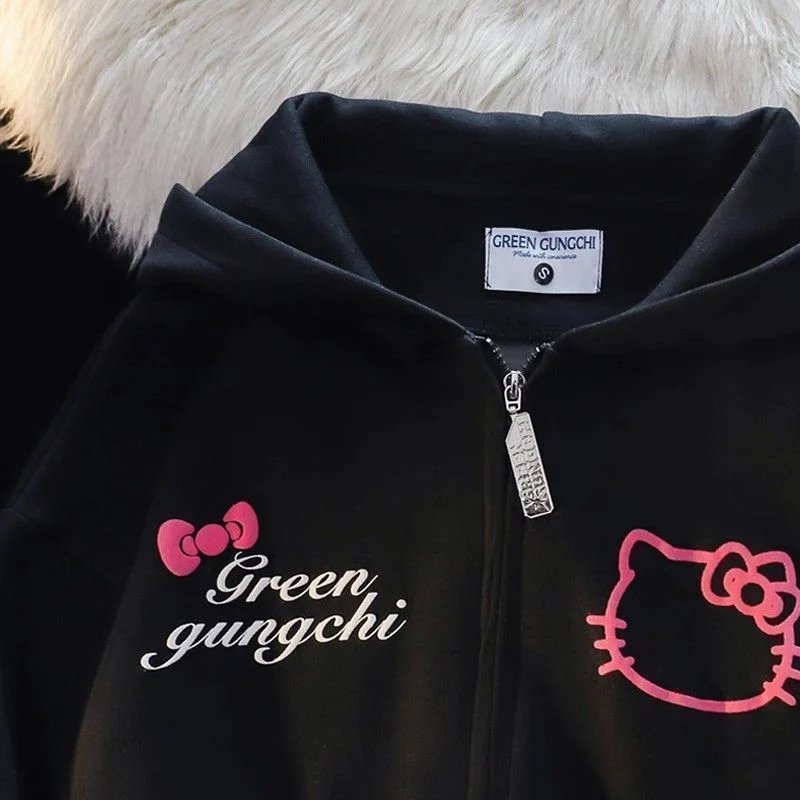 Hello Kitty Sanrio Anime Clothing New Cute Cartoon Summer Printed Zippered Hoodie Casual Jacket Comfortable Top Girl Toys