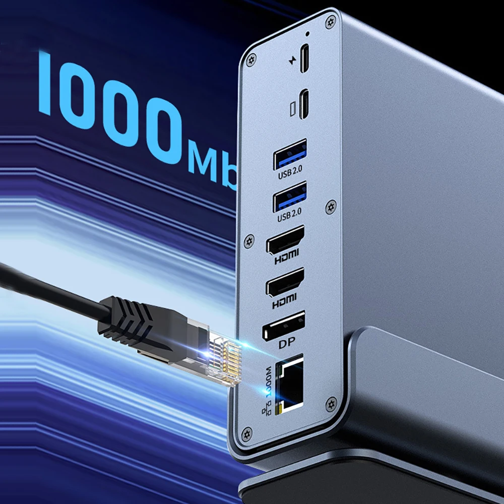 15 in 1 HUB PD100W แท่นชาร์จพร้อม HDMI HDTV PC Host DP RJ45 สล็อตเครือข่าย Micro SD Card Reader USB 3.5 มม. สล็อตเสียง