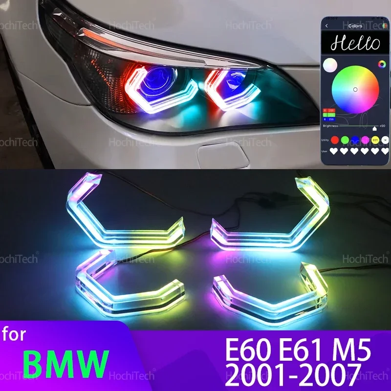 For BMW 5 Series E60 E61 520i 525i 530i 540i 545i 550i M5 2001-2007 M4 Iconic Style Multi Color RGB LED Angel Eyes Kit  Ring