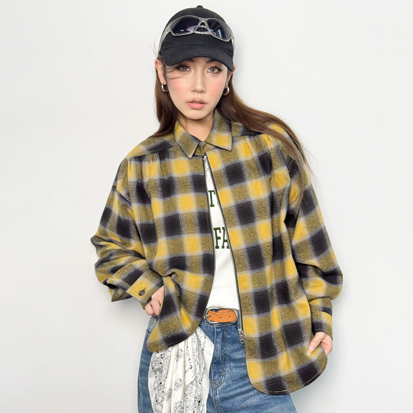 Maden Women's Cotton Plaid Shirt Jacket Vintage Loose Long Sleeve Spring Wear Soft Brushed Fabric Retro Casual Coat Top