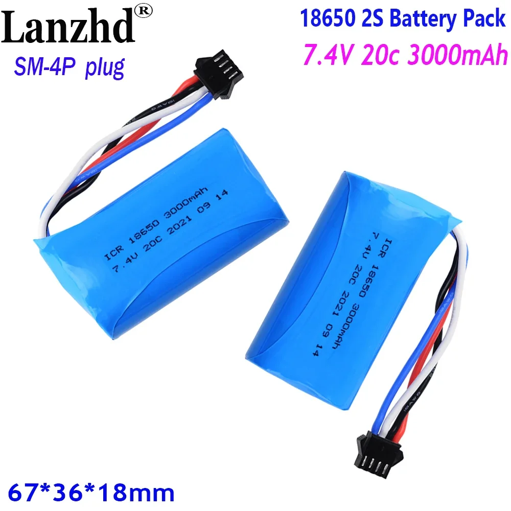 18650 Battery pack 20C 7.4V 3000mAh for remote control batteries Toy model battery power Tools ship model With SM-4P plug