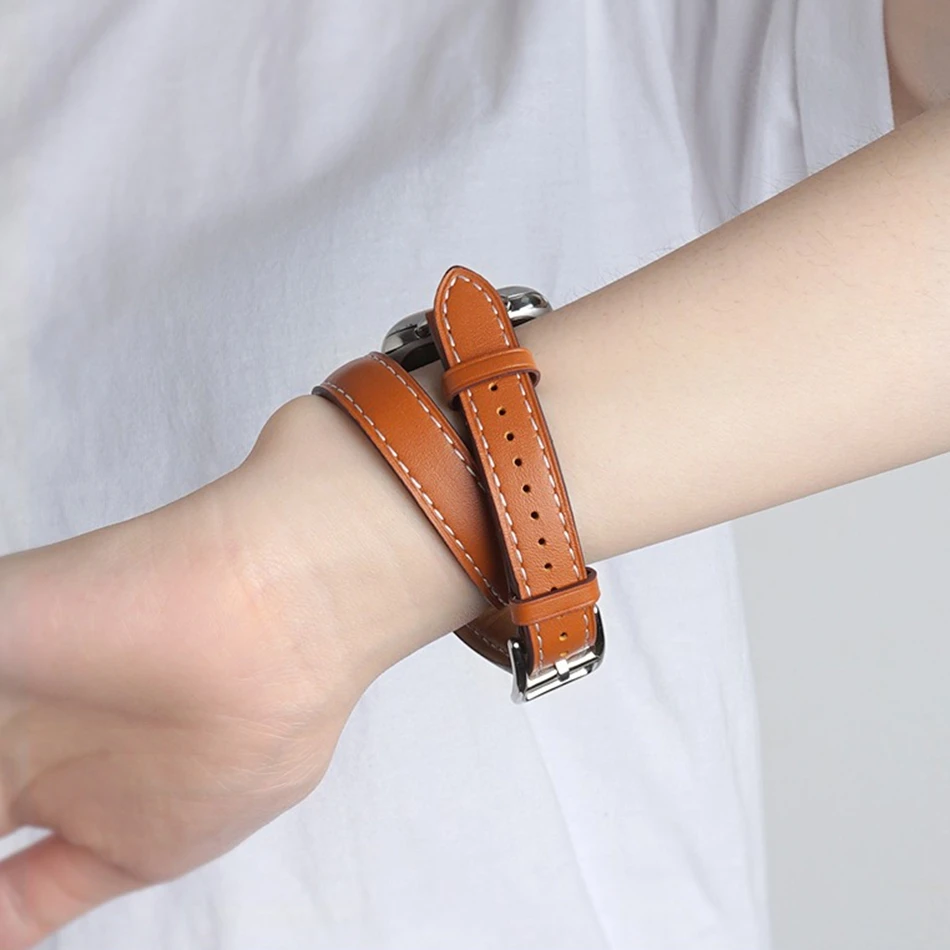 Genuine Leather Strap For Apple Watch Series 11 10 9 8 7 6 SE 5 4 UItra 3 iWatch 49/46/45/44/42/41/40/38mm Double-loop Bracelet