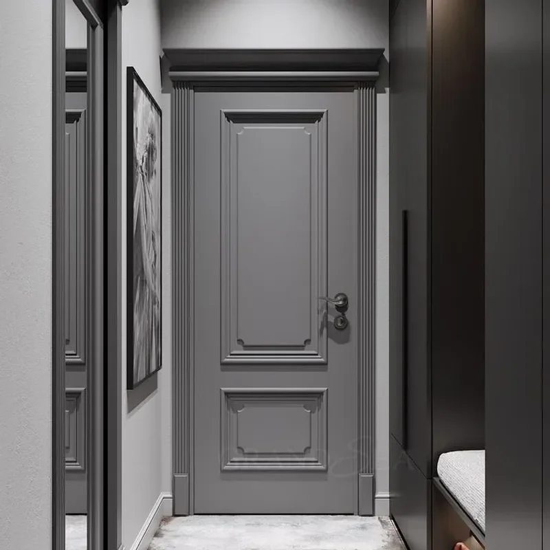 Lt. grey Stoving varnish kitchen room entry Korea security shower interior casement MDF/HDF wood door for house bedroom